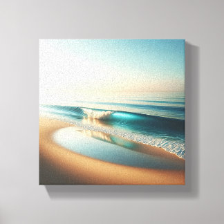 Serene Turquoise Golf Bewegend op Gouden Zand Canvas Afdruk