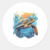 Serene Underwater Turtle Copy Ronde Sticker (Voorkant)