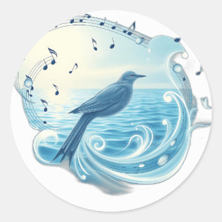 Serene vogel met muzieknoten ronde sticker