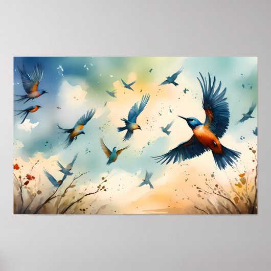 Serene Vogelvlucht – Rustige Vogels in Beweging Poster (Voorkant)