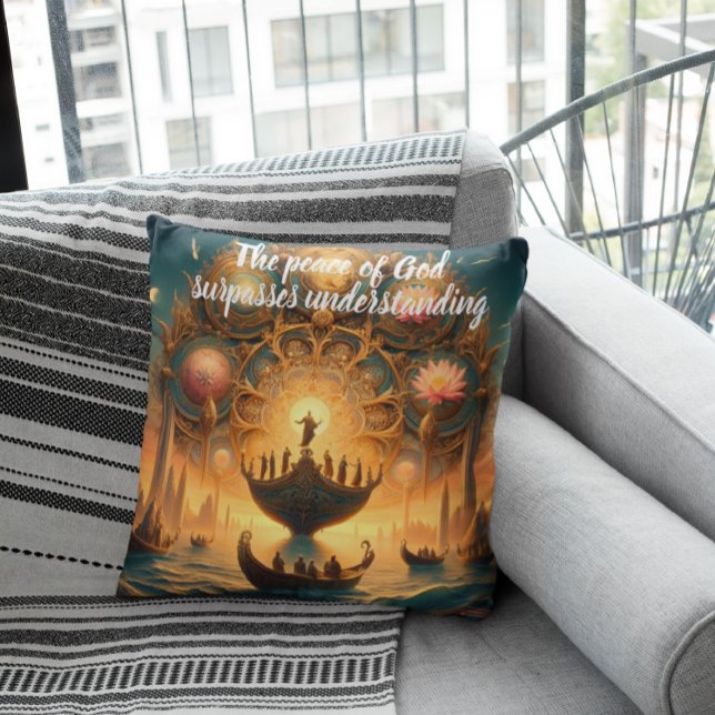 Serene Voyage: Boot drijft op water Kussen (Creator heeft geüpload)