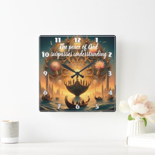 Serene Voyage: Boot drijft op water Vierkante Klok (Huis)