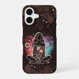 Serene vrouw in een kosmische bloemendroom iPhone 16 hoesje