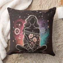 Serene vrouw in een kosmische bloemendroom