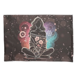 Serene vrouw in een kosmische bloemendroom kussensloop