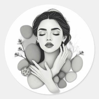 Serene vrouw met stenen en Planten Ronde Sticker