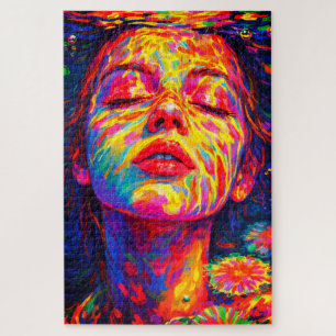Serene Vrouw Onderwater Regenboog Kleuren Impasto Legpuzzel