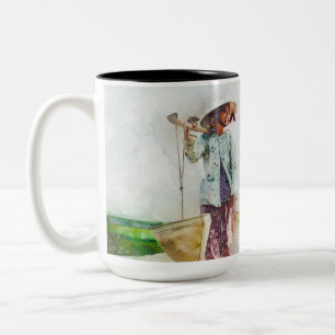 Serene Watercolor Scene Keramische Beker voor Thui Tweekleurige Koffiemok