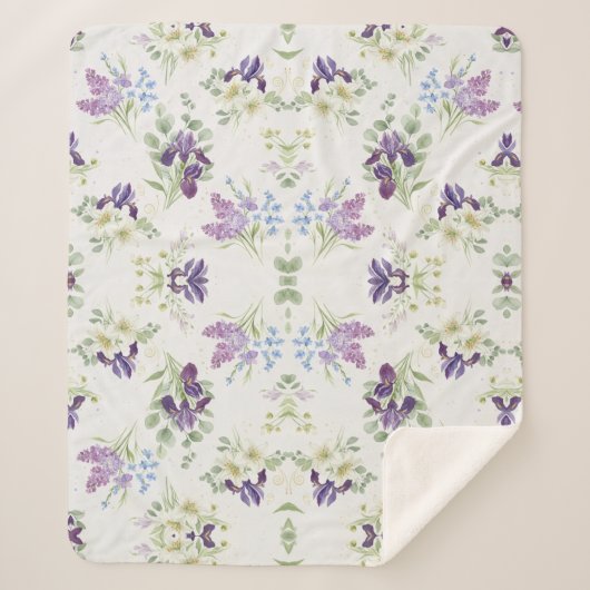 Serene Watercolor Spring Bouquet Pattern Sherpa Deken (Voorkant)