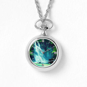 Serene Waterfall in Bleek Blue en Green Horloge
