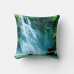 Serene Waterfall in Bleek Blue en Green Kussen