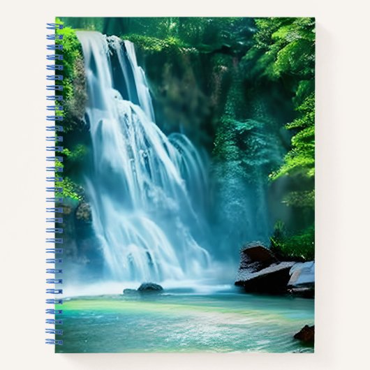 Serene Waterfall in Bleek Blue en Green Notitieboek (Voorkant)