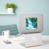Serene Waterfall in Bleek Blue en Green Sticker (Laptop op bureau)