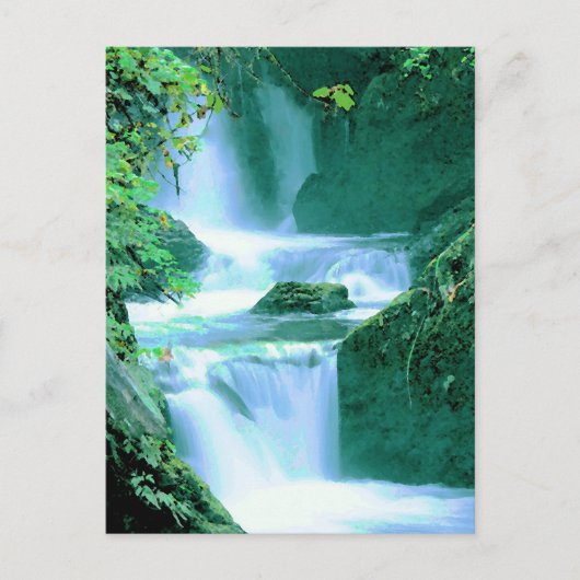 Serene Waterfall in Blue en Green Briefkaart (Voorkant)