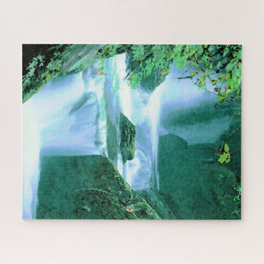 Serene Waterfall in Blue en Green Legpuzzel (Horizontaal)