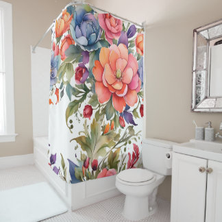 Serene Waterverf Bloemmotief Ontwerp Douchegordijn