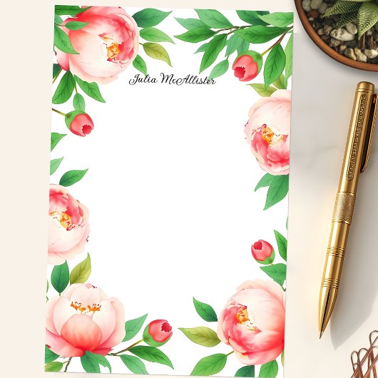 Serene Waterverf Blooming Peony Flowers Briefpapier