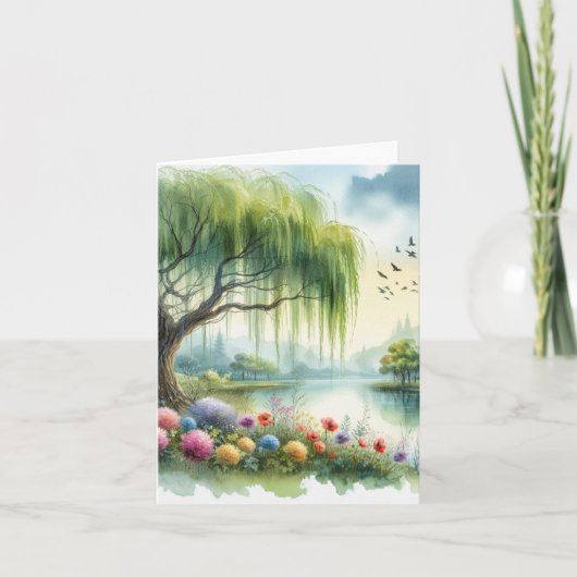 Serene Waterverf Landschap Blank Notitiekaartje (Voorkant)