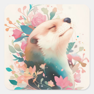 Serene Waterverf Otter Portret Vierkante Sticker