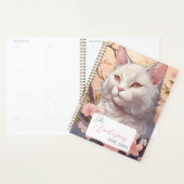 Serene White Cat Planner avec nom et année (Devant avec enveloppe)