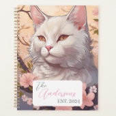 Serene White Cat Planner avec nom et année (Devant)