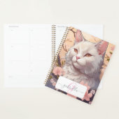 Serene White Cat Planner avec nom et monogramme (Devant avec enveloppe)