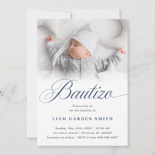 Serene White Script Bautizo Foto Ontwerp Kaart