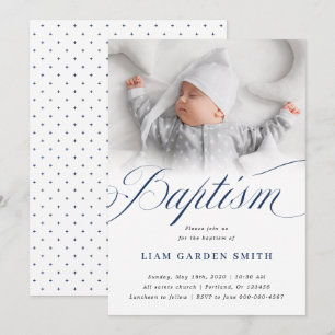 Serene White Script Doop Foto Ontwerp Kaart