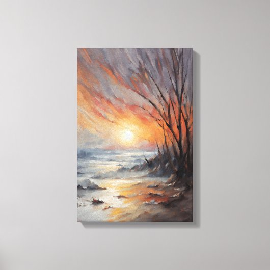Serene Winter Sunset - Natuur Landschapskunst Canvas Afdruk (Voorkant)