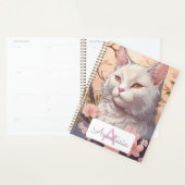 Serene Witte Kat Planner met Naam & Monogram (Display)