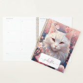 Serene Witte Kat Planner met Naam & Monogram (Display)