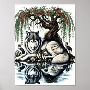 Serene Wolf Familie Oase in Idyllische Natuur 12x1 Poster