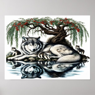 Serene Wolf Familie Oase in Idyllische Natuur 16x1 Poster