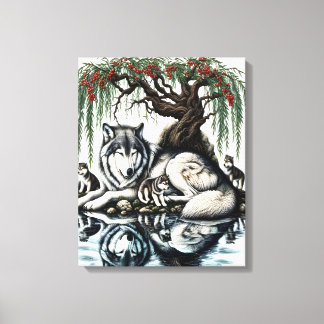 Serene Wolf Familie Oase in Idyllische Natuur 16x2 Canvas Afdruk