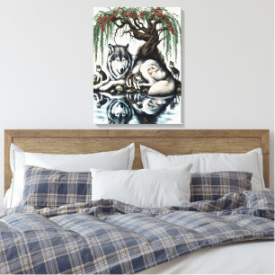 Serene Wolf Familie Oase in Idyllische Natuur 18x2 Canvas Afdruk