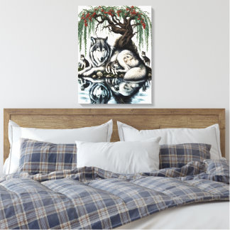 Serene Wolf Familie Oase in Idyllische Natuur 18x2 Canvas Afdruk