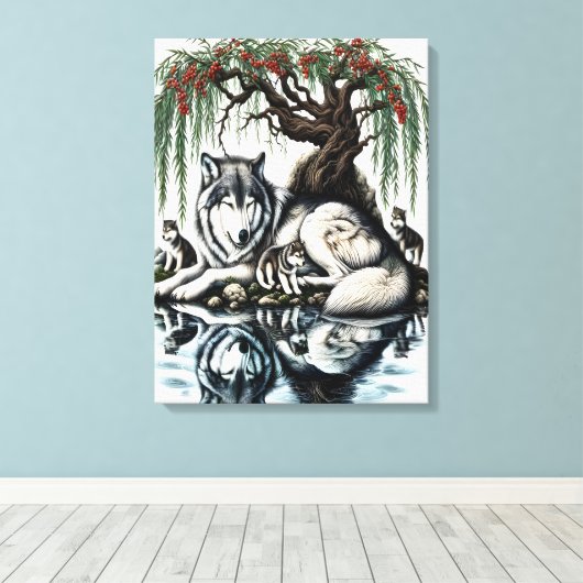 Serene Wolf Familie Oase in Idyllische Natuur 18x2 Canvas Afdruk (Insitu (Houten vloer))