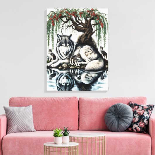 Serene Wolf Familie Oase in Idyllische Natuur 18x2 Canvas Afdruk (Insitu (Woonkamer))