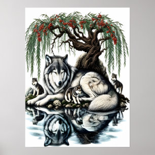 Serene Wolf Familie Oase in Idyllische Natuur 18x2 Poster