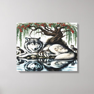 Serene Wolf Familie Oase in Idyllische Natuur 20x1 Canvas Afdruk