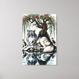 Serene Wolf Familie Oase in Idyllische Natuur 24x3 Canvas Afdruk