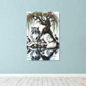 Serene Wolf Familie Oase in Idyllische Natuur 24x3 Canvas Afdruk (Insitu (Houten vloer))