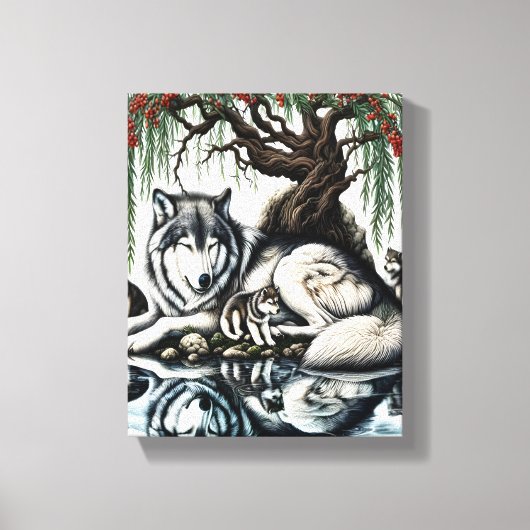Serene Wolf Familie Oase in Idyllische Natuur 8x10 Canvas Afdruk (Voorkant)