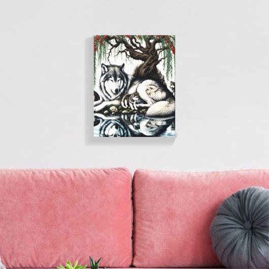Serene Wolf Familie Oase in Idyllische Natuur 8x10 Canvas Afdruk (Insitu (Woonkamer))