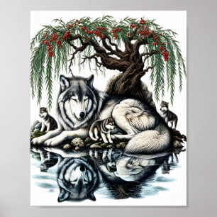 Serene Wolf Familie Oase in Idyllische Natuur 8x10 Poster