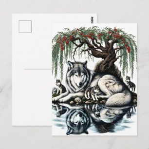 Serene Wolf Familie Oase in Idyllische Natuur Briefkaart