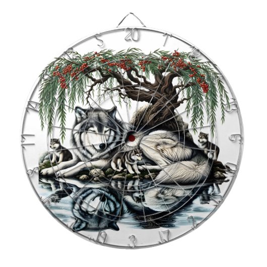 Serene Wolf Familie Oase in Idyllische Natuur Dartbord (Voorkant)