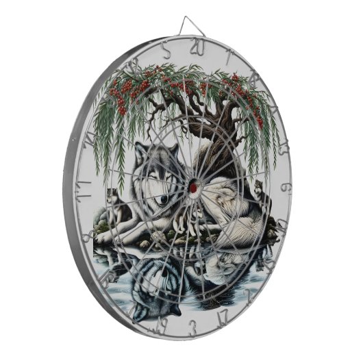 Serene Wolf Familie Oase in Idyllische Natuur Dartbord (Voorkant Links)