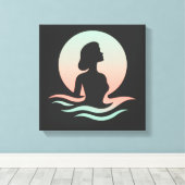 Serene Woman Silhouette in Pastel Waves Canvas Afdruk (Insitu (Houten vloer))