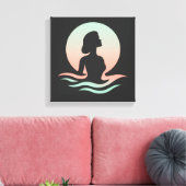 Serene Woman Silhouette in Pastel Waves Canvas Afdruk (Insitu (Woonkamer))